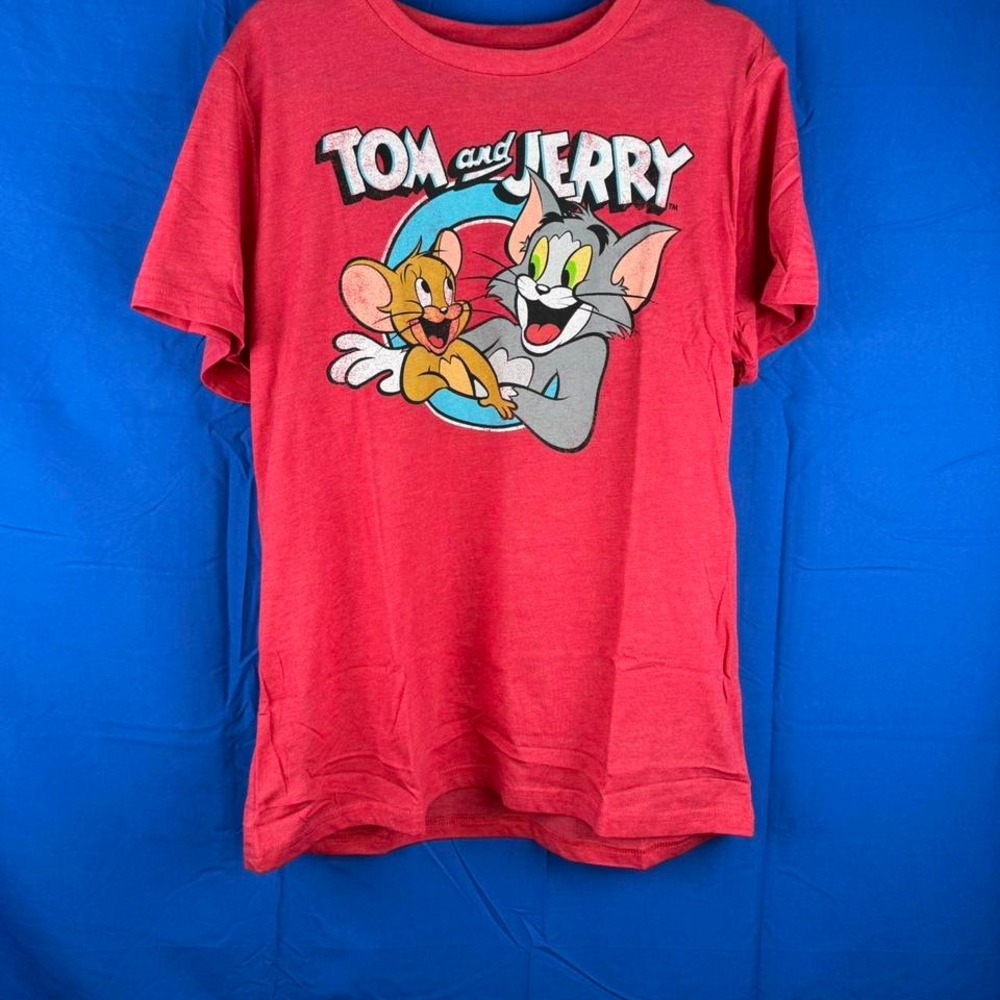 Tom and Jerry Red Vintage Wash Graphic T Shirt Oversized Cartoon Tee - Picture 3 of 7